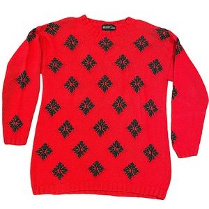 Vintage Braun Style Ramie Cotton Christmas Sweater Red Green Size Large